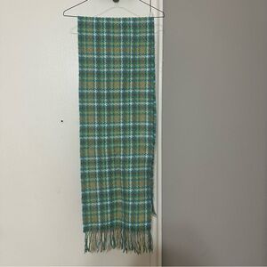 Plaid Wool Scarf in Green and Brown